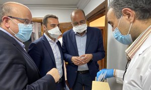 Mr. Imran Riza UN Resident Coordinator in Syria visiting a national lab for COVID19 testing, in Damascus.