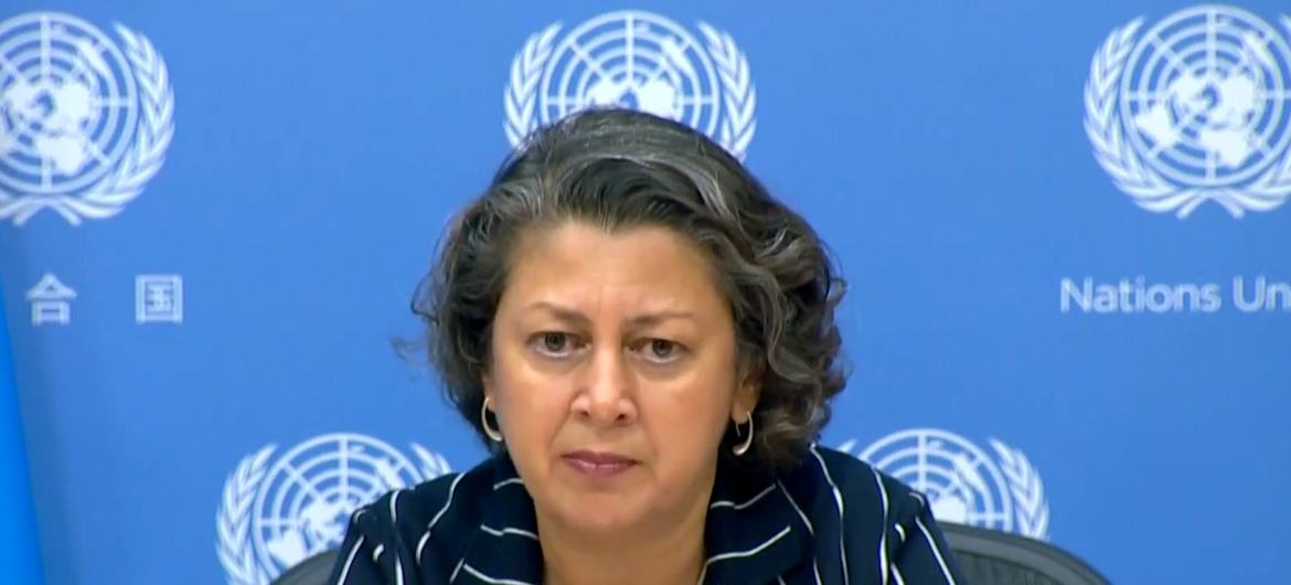 أفشان خان، المديرة الإقليمية لمنظمة الأمم المتحدة للطفولة (اليونيسف) في أوروبا وآسيا الوسطى، في مؤتمر صحفي في مقر الأمم المتحدة، حول تأثر الأطفال بالحرب في أوكرانيا، بعد أن قامت بزيارة إلى أوكرانيا.