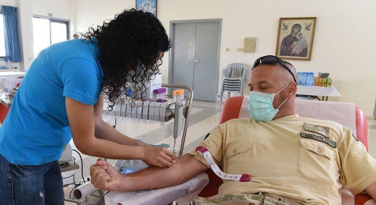 Slovak peacekeepers serving with UNFICYP participate in a blood donation drive to supply Greek Cypriot and Turkish Cypriot health facilities to support both communities on the island.