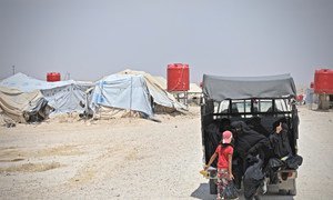 مخيم الهول في شمال شرق سوريا يضم أكثر من 70،000 شخص وأكثر من 90% منهم نساء وأطفال. ويشكل العراقيون والسوريون أكثر من 80% من عدد سكان المخيم (حزيران/يونيو 2019).