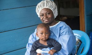 A young boy, whose mother is suspected of contracting Ebola, is looked after in a childcare centre in Butembo in the east of the Democratic Republic of the Congo. (August 2019)