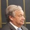May Yaacoub, da ONU News, entrevista o secretário-geral da ONU, António Guterres, em Nova Iorque.