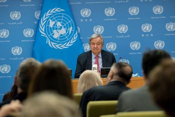 Le Secrétaire général de l'ONU, António Guterres, lors d'une conférence de presse.