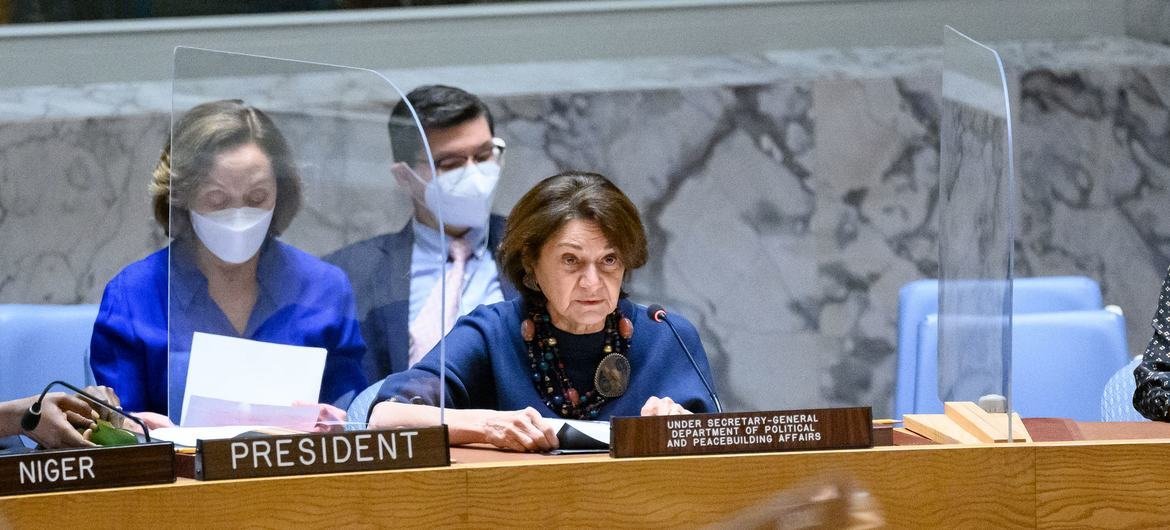روزماري ديكارلو، وكيلة الأمين العام للشؤون السياسية وبناء السلام، تقدم إحاطة إلى اجتماع مجلس الأمن بشأن عدم الانتشار (برنامج إيران النووي).