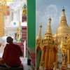 缅甸仰光的佛寺与正在冥想的僧侣。（2013年5月图片）