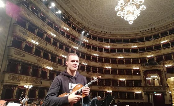 Aldo Sebastián Cicchini, a violinist at RAI orchestra works at the Teatro alla Scala theatre.