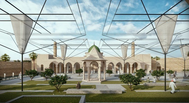 إعلان الفائزين بمسابقة دولية لإعادة إعمار محمّع جامع النوري في الموصل بالعراق.