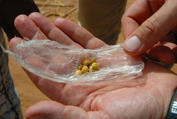 A sample of gold taken from a mine.