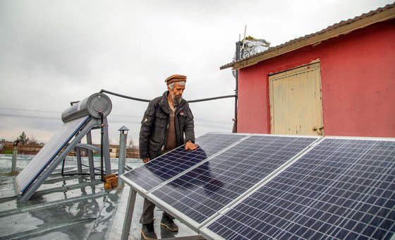 Solar panels on the roof of a health facility in Afghanistan.