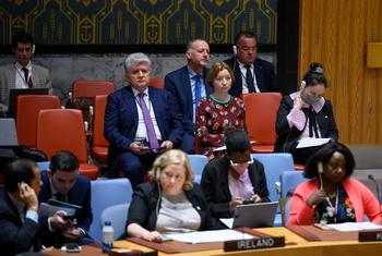 Miroslav Jenča (left, 2nd row), Assistant Secretary-General for Europe, Central Asia and the Americas for the Departments of Political and Peacebuilding Affairs and Peace Operations, attends Thursday's UN Security Council meeting on threats to internation