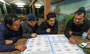 Capacitación de la Sociedad Ecológica de Bután sobre los peces que viven en los ríos de Panbang. 
