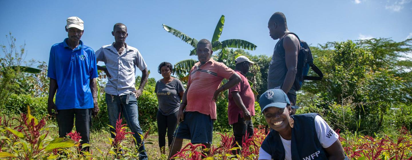 WFP agronomist Rose Senoviala Desir interacts with farmers in the north of Haiti.