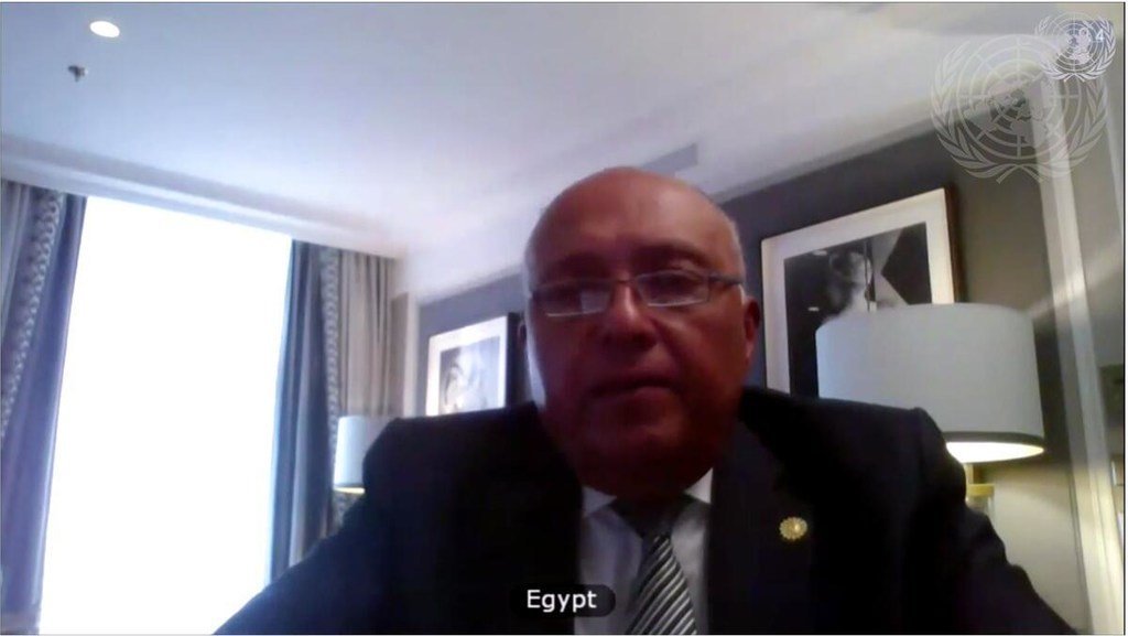 سامح شكري، وزير الخارجية المصري، يلقي كلمة في جلسة النقاش المفتوحة لمجلس الأمن حول الوضع في الشرق الأوسط، بما في ذلك القضية الفلسطينية.