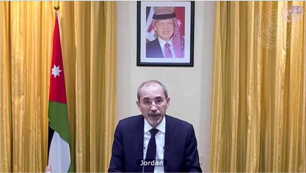أيمن الصفدي، نائب رئيس الوزراء ووزير الخارجية والمغتربين في المملكة الأردنية الهاشمية، يلقي كلمة أمام النقاش المفتوح لمجلس الأمن حول الوضع في الشرق الأوسط، بما في ذلك القضية الفلسطينية.