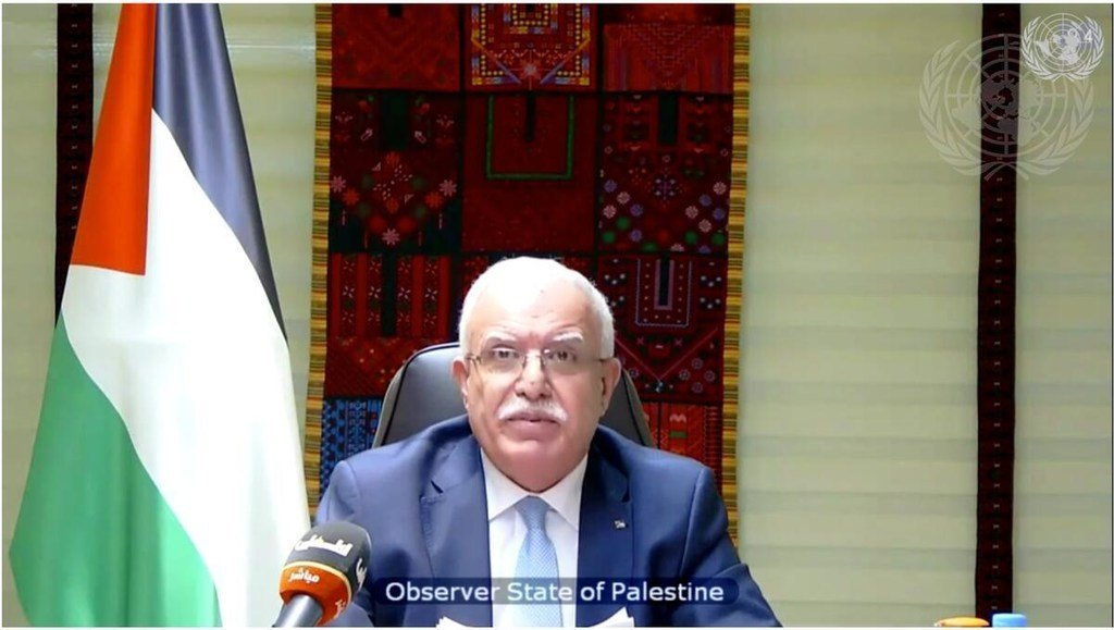 رياض المالكي، وزير الخارجية والمغتربين في دولة فلسطين، يلقي كلمة أمام النقاش المفتوح لمجلس الأمن حول الوضع في الشرق الأوسط، بما في ذلك القضية الفلسطينية.