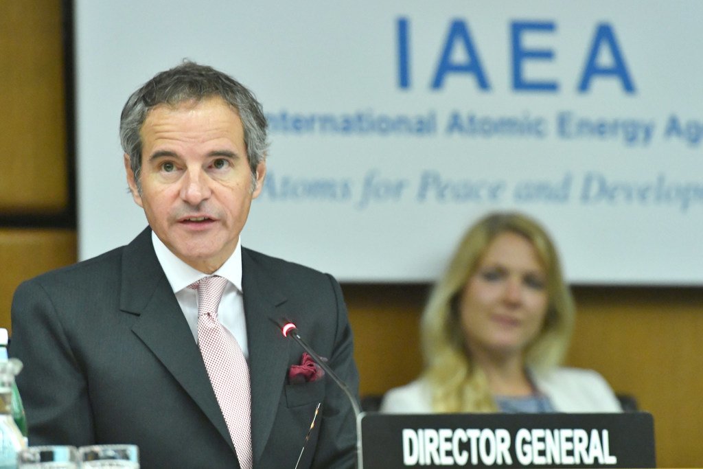 رافائيل ماريانو جروسي ، المدير العام للوكالة الدولية للطاقة الذرية  يقدم بيانه في الاجتماع الافتراضي الثاني لاجتماع مجلس محافظي الوكالة 1542.  فيينا ، النمسا. 15 حزيران/يونيه 2020.