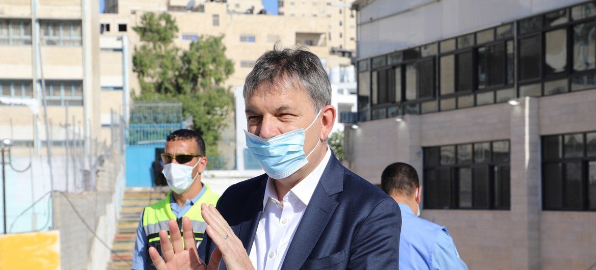 UNRWA Commissioner-General, Philippe Lazzarini, during a briefing on Shu'fat Refugee Camp discussing the challenges facing the camp. 