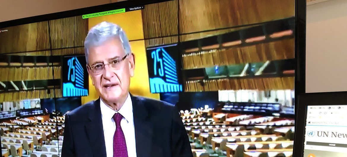 The President of the UN General Assembly, Volkan Bozkir, addresses a virtual meeting to celebrate World Food Day 2020.