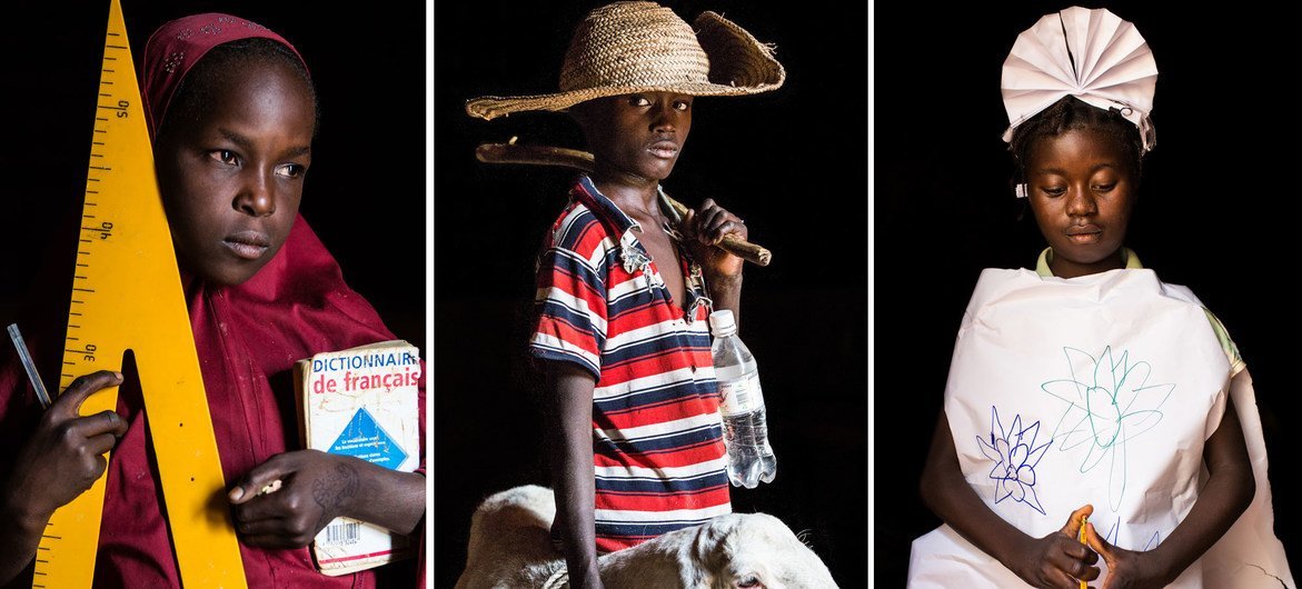 Um dia serei: professor: Sakima do Níger; pastor: Abdel, do Níger; enfermeira: Maimouna, da República Centro-Africana.