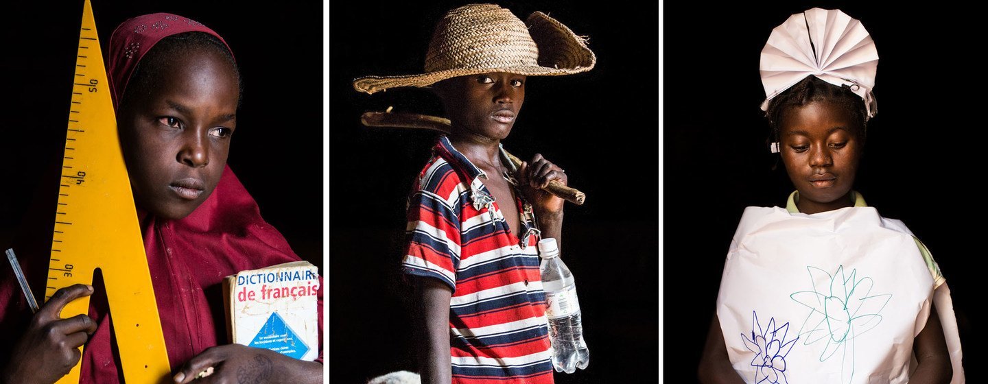 Um dia serei: professor: Sakima do Níger; pastor: Abdel, do Níger; enfermeira: Maimouna, da República Centro-Africana.