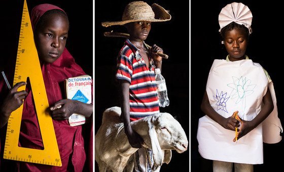 Um dia serei: professor: Sakima do Níger; pastor: Abdel, do Níger; enfermeira: Maimouna, da República Centro-Africana.