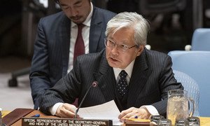 Tadamichi Yamamoto, Special Representative of the Secretary-General and Head of the United Nations Assistance Mission in Afghanistan (UNAMA), briefs the Security Council meeting on the situation in Afghanistan.