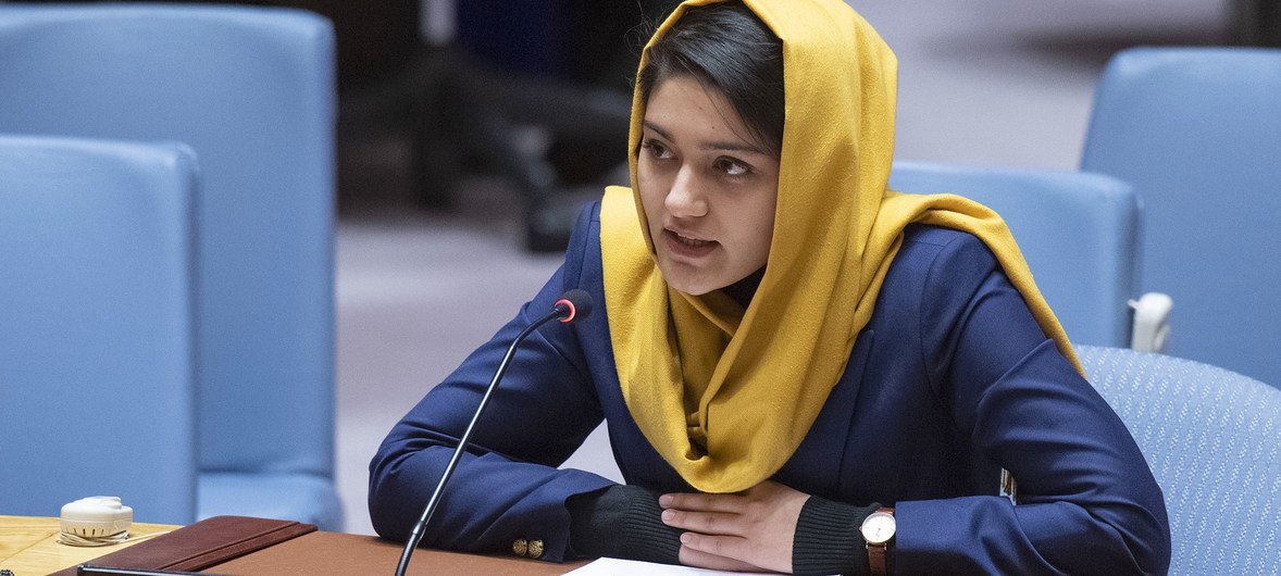 Aisha Khurram, Afghan Youth Delegate for the United Nations, addresses the Security Council meeting on the situation in Afghanistan.