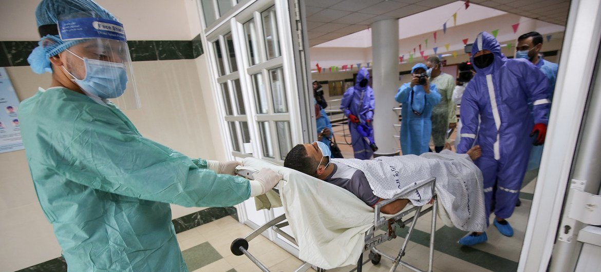 Un hospital de Gaza durante el período de máxima actividad de la pandemia COVID-19.