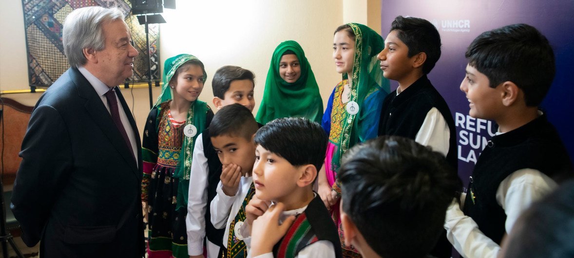 Secretary-General António Guterres speaks to young people in Islamabad during a social media moment on the margins of the International Conference on 40 Years of Hosting Afghan Refugees in Pakistan.