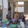 也门达利阿省境内流离失所者营地的境内流离失所家庭。