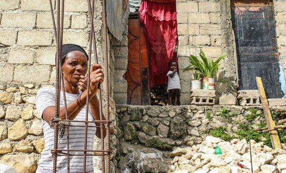 A displaced grandma  and kid  successful  Tabarre Issa, Port-au-Pince, Haiti.