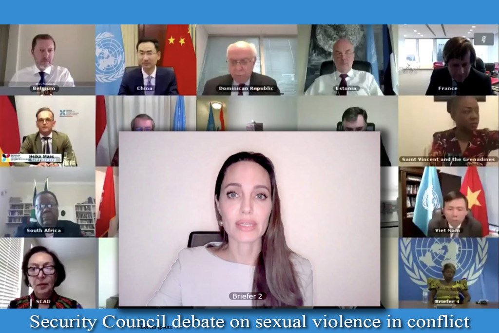 أنجلينا جولي، المبعوثة الخاصة لمفوض الأمم المتحدة السامي لشؤون اللاجئين، بشأن العنف الجنسي أثناء النزاع، تتحدث إلى جلسة مجلس الأمن.