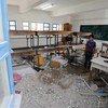 A Palestinian student inspects the damage at a UN school in Gaza. (File)