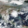 Imagen de satélite que muestra al huracán Sally tocando tierra en la costa del Golfo de Estados Unidos. 
