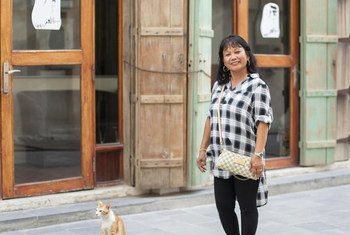 Emily Fernandez, a migrant worker from the Philippines currently employed in Qatar, enjoys a day off in the city.