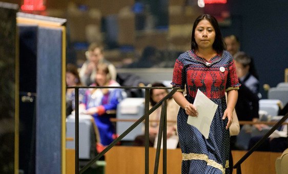 Actress Yalitza Aparicio and UNESCO Goodwill Ambassador for the indigenous peoples, about to address the United Nations General Assembly on the occasion of the 2019 International Year of Indigenous Languages.