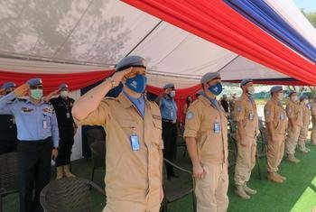 Российский полицейский контингент Миссии ООН в Республике Южный Судан (МООНЮС) на церемонии награждения.