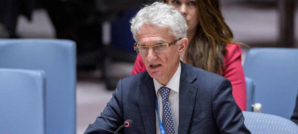 Mark Lowcock, Under-Secretary-General for Humanitarian Affairs and Emergency Relief Coordinator, briefs the UN Security Council members on the situation in the Yemen.