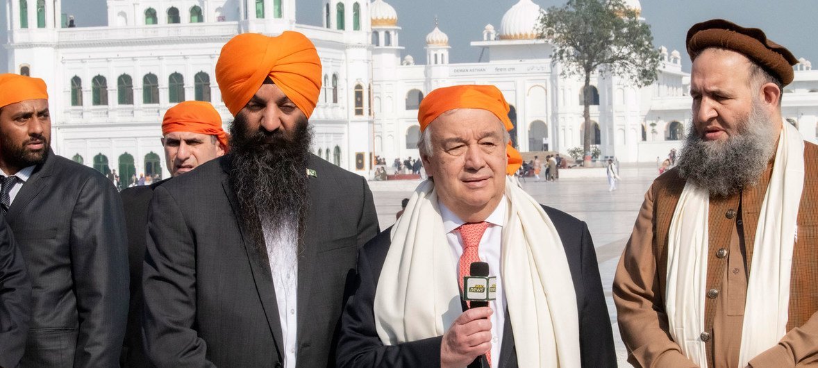 UN Secretary-General António Guterres meets religious leaders at Gurdwara Kartapur Sahib in Punjab province in Pakistan.