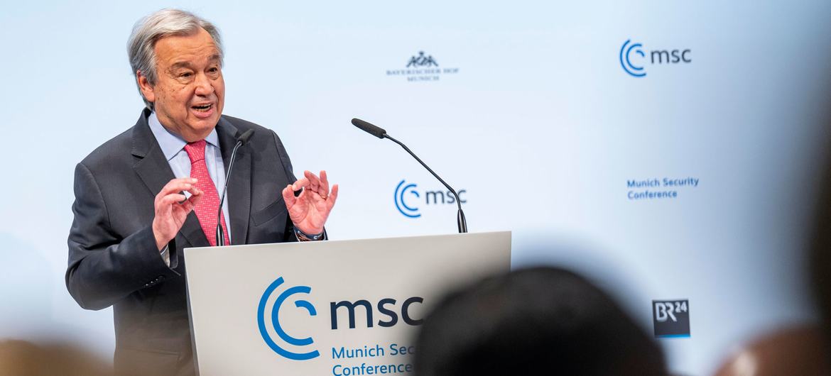 Secretary-General António Guterres delivers his speech at the 'Munich Security Conference' in Munich, Germany.