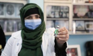 Teachers at the Al-Fateh girls’ high school in Kabul Afghanistan receives the shot of COVAX facilitated COVID-19 vaccine that were enrolled in Afghanistan..