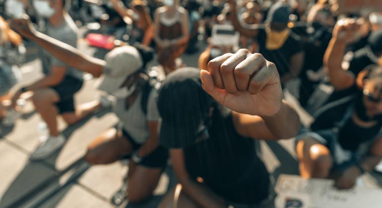 People march against racial discrimination in North Carolina, USA.