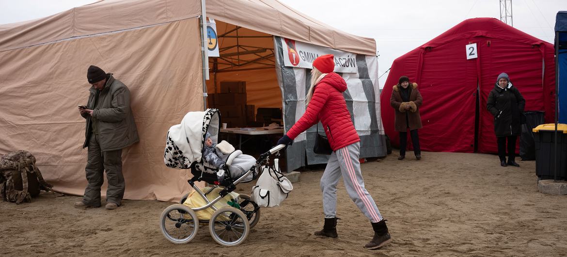 Ukrainian refugees living in temporary accommodation in Krowica Sama.