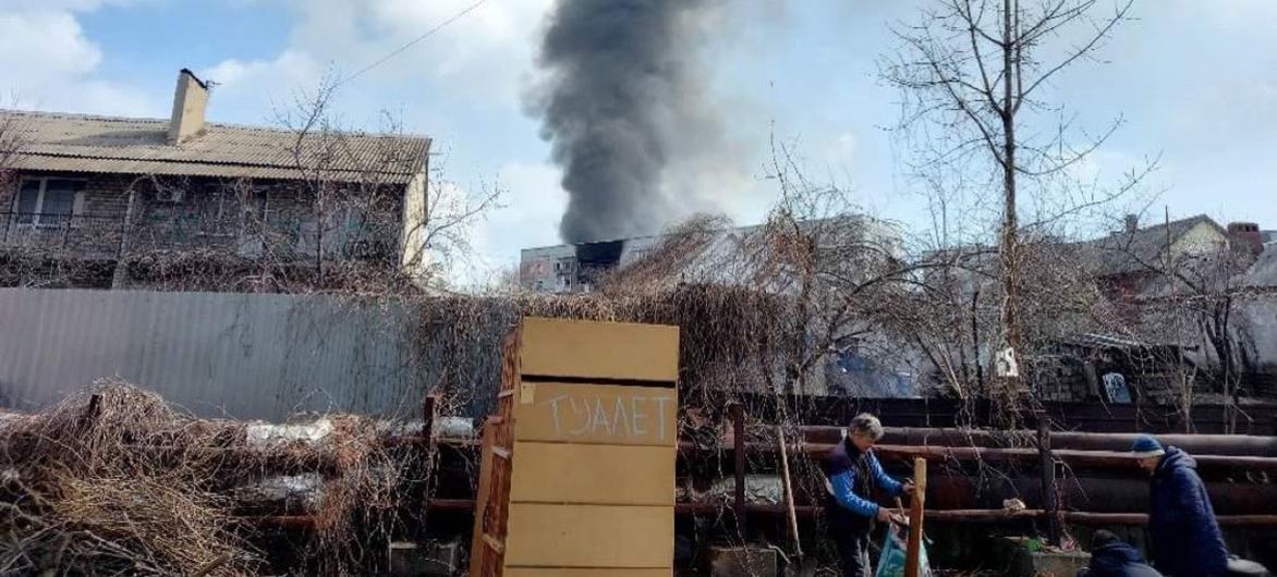 The aftermath of bombing in the besieged Ukrainian city of Mariupol. Residents under fire were forced to share a makeshift pit latrine.