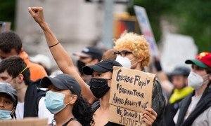 A protest in New York City, against racism and police violence, following the death of George Floyd (file photo),