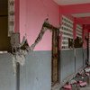 Un bâtiment scolaire a subi des dommages importants lors du tremblement de terre de magnitude 7,2 en Haïti, aux Cayes.