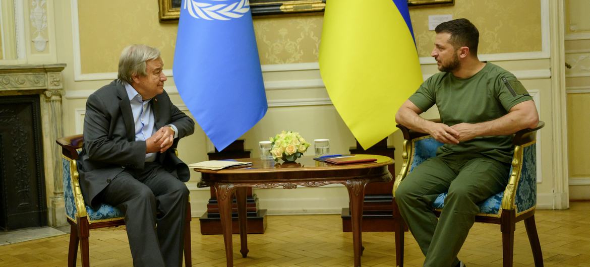 La veille de sa visite à Odessa, le chef de l'ONU s'est entretenu avec le Président ukrainien Volodymyr Zelenskyy.
