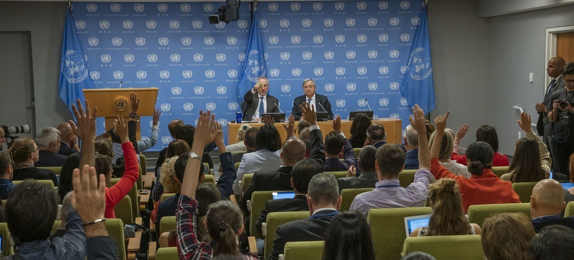联合国秘书长古特雷斯就联合国大会第七十四届会议开幕举行新闻发布会。（2019年9月18日）