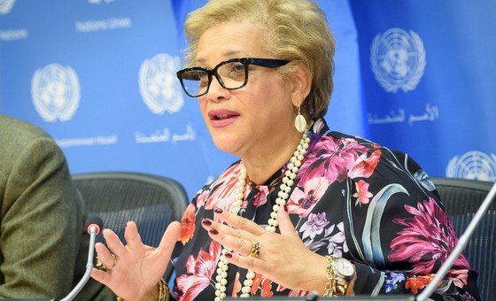 La secretaria general adjunta de las Naciones Unidas para Estrategias, Políticas y Conformidad de la Gestión, Catherine Pollard, durante una rueda de prensa.