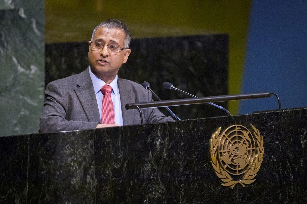 宗教或信仰自由问题特别报告员艾哈迈德·沙希德（Ahmed Shaheed）在联合国大会期间发表讲话（档案）。